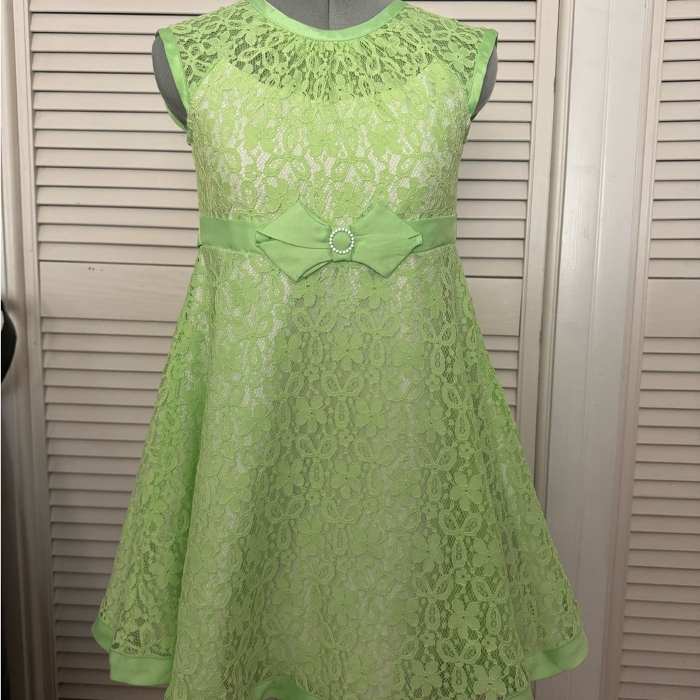 Jona Michelle Lime Green Lace Kids Dress